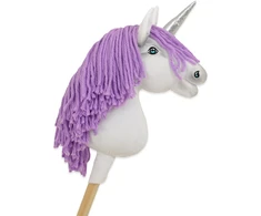 Super Hobby Horse Vienaragis ant lazdos su violetine karčiais ir sidabriniu ragu Hobby Horse