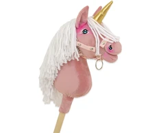 Super Hobby Horse Vienaragis Hobby Horse lazdoje pastelinės rožinės spalvos su balta karčiais A4