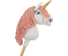 Super Hobby Horse Vienaragis ant lazdos Hobby Horse su rožine karčiene ir auksiniu ragu
