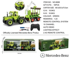 Žalias traktorius 1:24 su nuotolinio valdymo pulteliu Mercedes Benz ir medine priekaba
