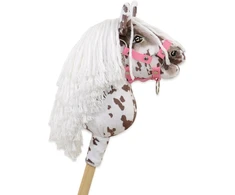 Hobby Horse lazdelinis arkliukas Premium rudas leopardinis su balta karčiais