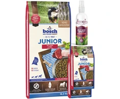 Bosch Petfood bosch Junior su ėriena ir ryžiais 15kg+2kg+Fly Off Purškiklis 150ml