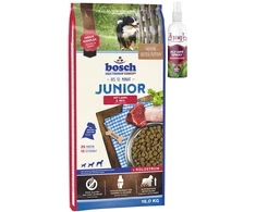 Bosch Petfood bosch Junior su ėriena ir ryžiais 15kg+Fly Off purškalas 150ml