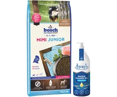 Bosch Petfood Mini Junior 15kg + lašišų aliejus 1000ml