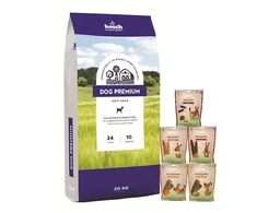 Bosch Tiernahrung bosch Dog Premium 20kg + Sammys mėsos skanėstų rinkinys