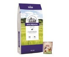 Bosch Tiernahrung bosch Dog Premium 20kg + Sammys dešrelės iš buivolo 240g