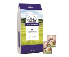 Bosch Tiernahrung bosch Dog Premium 20kg + Sammys dešrelės iš buivolo 240g x 2