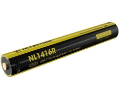Nitecore NL1416R įkraunamas Li-ion akumuliatorius – 1600 mAh, 14100 formato, įkrovimas per USB-C, nikeliu dengtas nerūdijantis plienas
