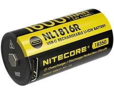 Nitecore NL1816R įkraunamas 18350 ličio jonų (Li-ion) akumuliatorius – 1600 mAh, įkrovimas per USB-C, 3 A iškrovimas, nikeliu dengtas nerūdijantis plienas
