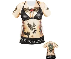 Rokeriški / baikeriški marškinėliai su tatuiruočių spauda moterims
