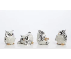 Art-Pol Figūrėlė Pelėda (4vnt kompl.), kreminė/sidabrinė, 4x3x5(A) cm