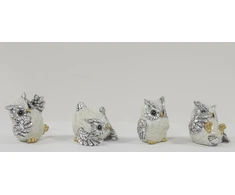 Art-Pol Figūrėlė Pelėda (4vnt kompl.), kreminė/sidabrinė, 7x5x7(A) cm