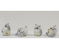Art-Pol Figūrėlė Pelėda (4vnt kompl.), kreminė/sidabrinė, 7x5x7(A) cm