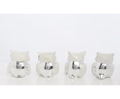 Art-Pol Figūrėlė Pelėda (4vnt kompl.), plastikinė, sidabrinė/balta, 3,5x3x3(A) cm
