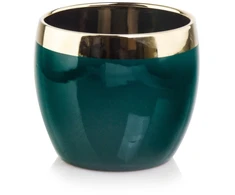 POLNIX Keraminis vazonas EMERALD, apvalus, smaragdinis/auksinis, 15 x 12(A) cm