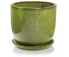 POLNIX Keraminis vazonas GLAZED, apvalus, su lėkštele, žalias, 23 x 19(A) cm
