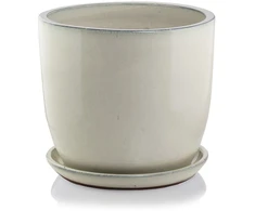 POLNIX Keraminis vazonas GLAZED, apvalus, su lėkštele, kreminis, 23 x 19(A) cm