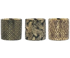 Pot&amp;Deco Keraminis vazonas (3 vnt kompl.) GRAZIA, apvalus, auksinis/rudas, 13,2 x 12,6(A) cm