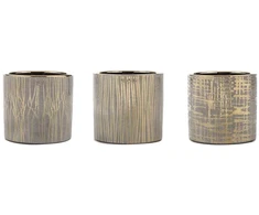 Pot&amp;Deco Keraminis vazonas (3 vnt kompl.) CARRY, apvalus, auksinis, 13,2 x 12,6(A) cm