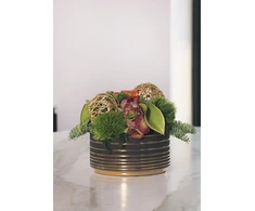 Pot&amp;Deco Keraminis vazonas CHRYSI, apvalus, auksinis/juodas, 16 x 8(A) cm