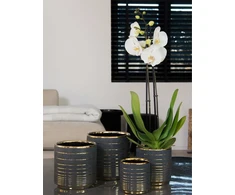 Pot&amp;Deco Keraminis vazonas CHRYSI, apvalus, auksinis/juodas, 16 x 16(A) cm