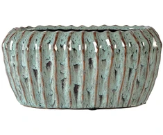 Pot&amp;Deco Keraminis vazonas NOLANA, ovalus, žalias, 25,5x15,5 x 12(A) cm