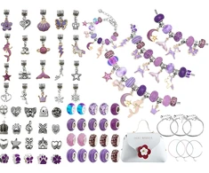 66 dalių violetinis papuošalų gamybos rinkinys su kosmetine