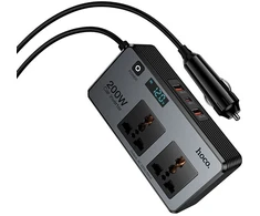 Išmanus dvigubas automobilio inverterinis įkroviklis Hoco 2 žiebtuvėlių jungtys max 200W PD66W/1C2A Z66 juodas