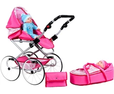 Baby Retro vežimėlis lėlėms 2in1 New Baby Natálka rožinis