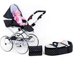 Baby Retro vežimėlis lėlėms 2in1 New Baby Natálka baltas-juodas