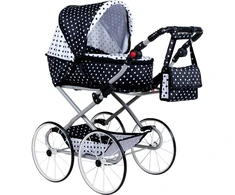 Baby Retro vežimėlis lėlėms 2in1 New Baby Natálka baltas-juodas