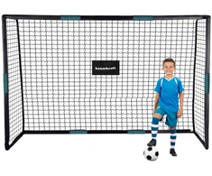Bauerkraft Dideli metaliniai futbolo vartai su treniruočių tinklu žaidimui futbolu 300x200x120 cm juodos ir mėlynos spalvos