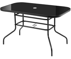 Bauerkraft Didelis stiklinis sodo stalas terasai, balkonui, 120x70, juodas, su anga skėčiui