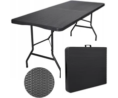 Bauerkraft Didelis sulankstomas sodo banketinis maitinimo stalas rotango lagaminas 180 cm juodas
