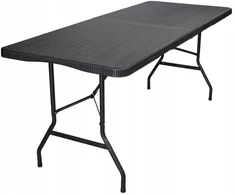 Bauerkraft Didelis sulankstomas sodo banketinis maitinimo stalas rotango lagaminas 180 cm juodas