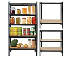 Bauerkraft Metalinė juoda sandėlio lentyna 2in1 su 5 šviesiomis lentynomis 150x75x30 cm