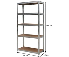 Bauerkraft Metalinė sandėlio lentyna 2in1, 5 lentynos, 180x90x40 cm