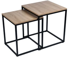 Bauerkraft Modernūs kvadratiniai kavos staliukų rinkinys 2in1 lofto pramoninio stiliaus staliukas šviesaus ąžuolo