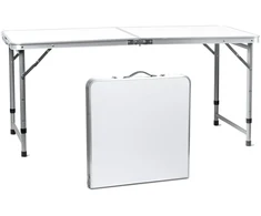 Bauerkraft Sulankstomas turizmo staliukas su lagaminu, nešiojimo rankena ir aukščio reguliavimu 120x60x70 cm baltas