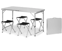 Bauerkraft Sulankstomas turizmo staliukas su lagaminu, nešiojimo rankena, aukščio reguliavimu ir 4 kėdžių komplektu, 120x60x70 cm, sidabrinis