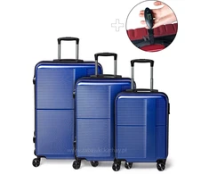 Kelioninis Bauerkraft XXL kelioninių lagaminų rinkinys tamsiai mėlynas 3in1 ABS+PC su skaitmeniniu užraktu ir nemokamomis bagažo svarstyklėmis