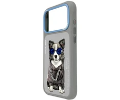 Dėklas NIMMY case GLASSES COOL DOG for IPHONE 18 Pro/17 Pro pilkas
