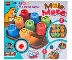 Edukacinis loginis žaidimas MOLE MAZE 2in1 su kortelėmis ir kryžiuku
