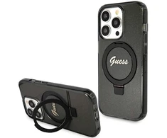 Dėklas GUESS GUHMP15XHRSGSK IPHONE 15 PRO MAX 6.7 "Juodas/Juodas HARDCASE RING STAND SCRIPT GLITTER MAGSAFE