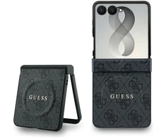 Guess PU odos 4G magnetinis dėklas Samsung Galaxy Z Flip 8 juodos spalvos