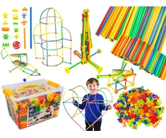Konstruktoriaus rinkinys 1000 vnt. plastikinių šiaudelių 3D