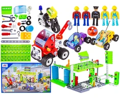 Konstruktoriaus rinkinys miestas 340 elementų transporto priemonės 10in1