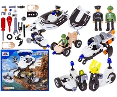 Konstruktorių rinkinys policijos motociklas, valtis ir automobilis 8in1