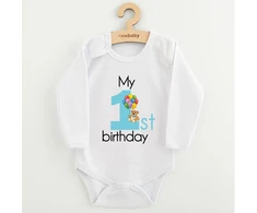 Kūdikių bodis su spaudiniu New Baby My first birthday mėlynas