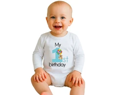 Kūdikių bodis su spaudiniu New Baby My first birthday mėlynas